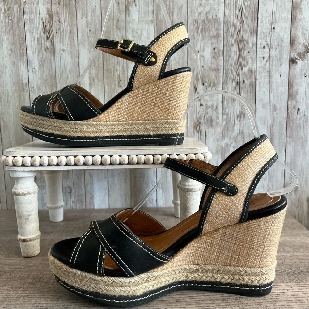 Clarks Amelia Air Black and Natural Espadrille Wedge Sandals 8.5 - Picture 2 of 9